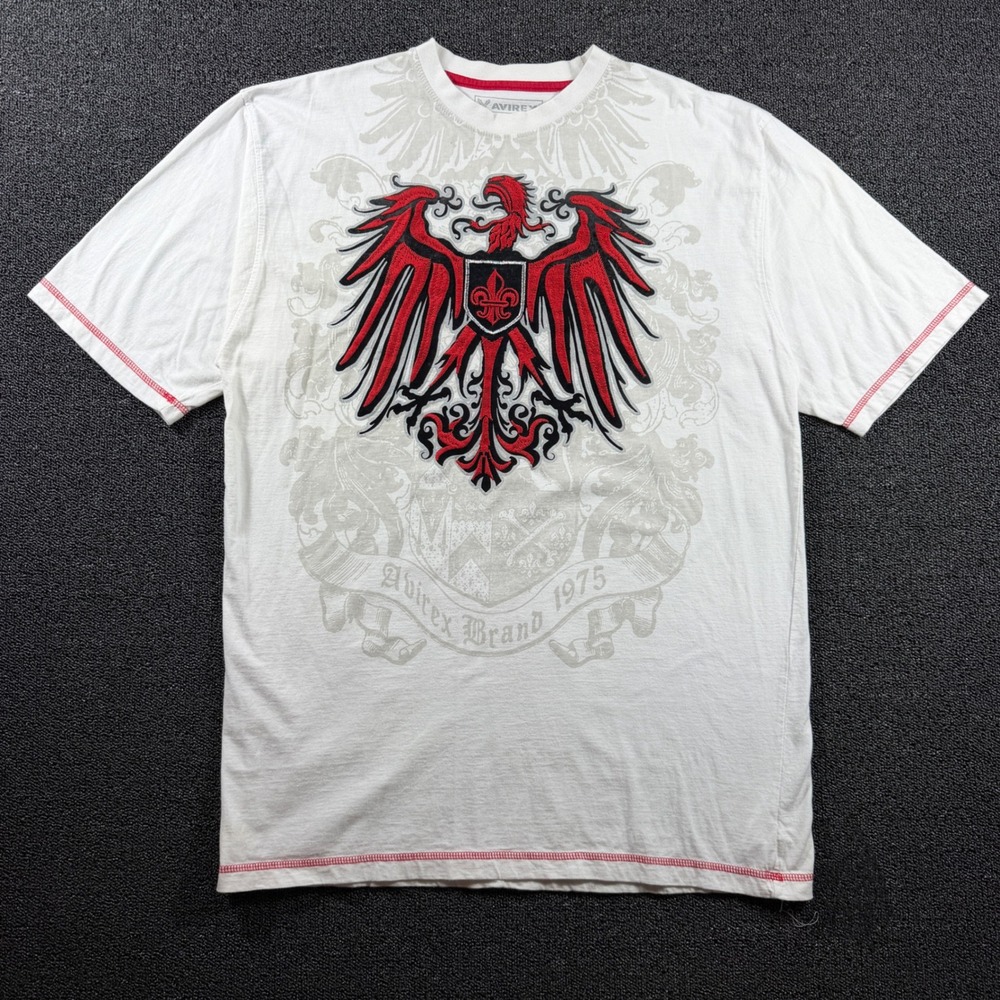 Vintage Avirex Embroidered Phoenix Crest Graphic T-Shirt Men's XXL White Red Y2K